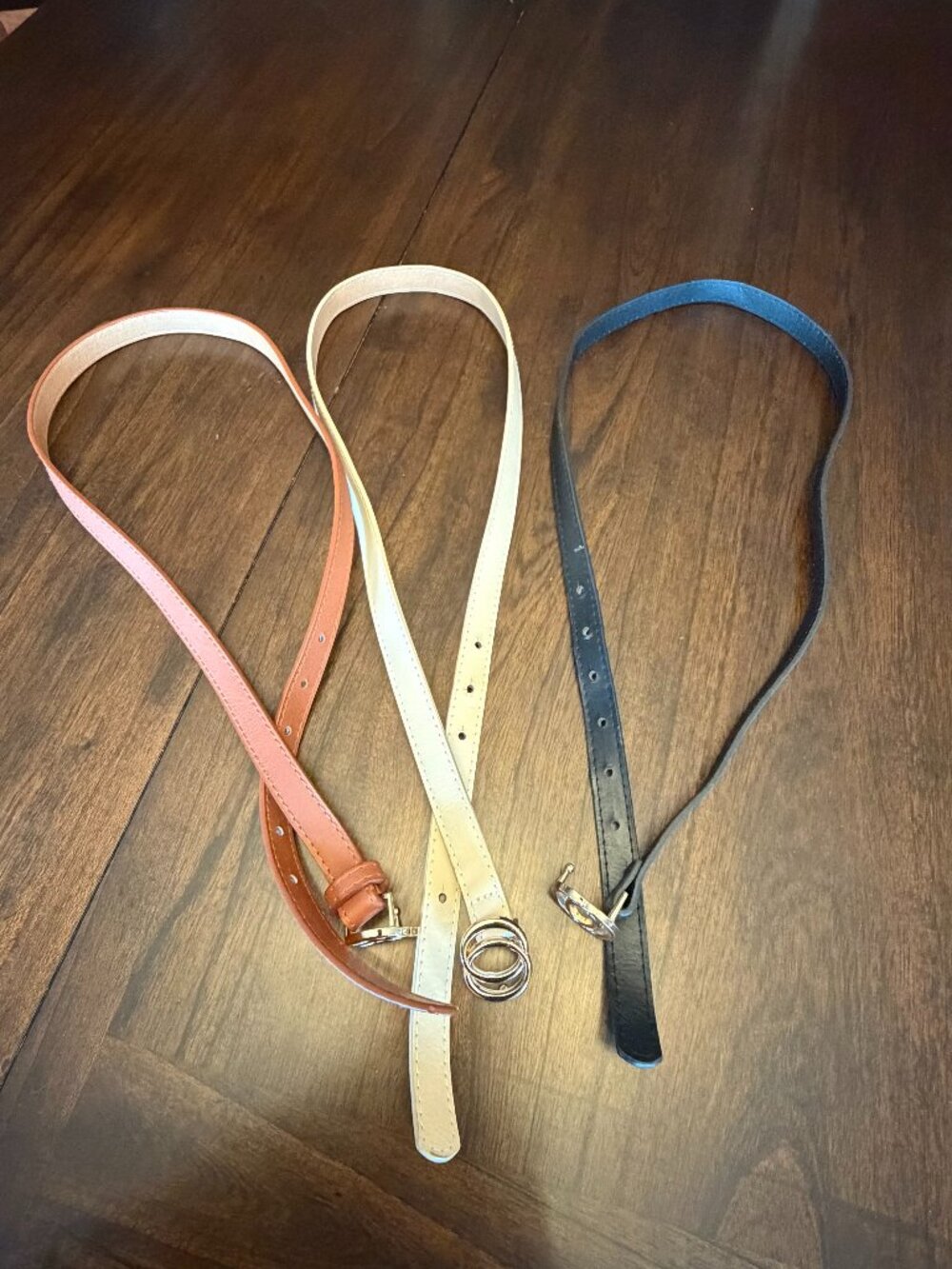 Belts Black Ivory and Brown Skinny Belts Gold O Buckle, Size 41 inches in length